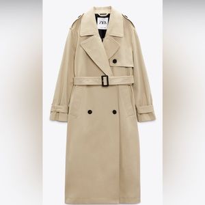 Zara Women's Beige Double-Breasted Trench Coat